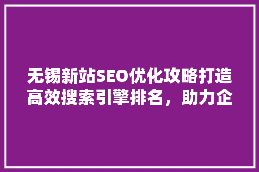 无锡新站SEO优化攻略打造高效搜索引擎排名，助力企业腾飞