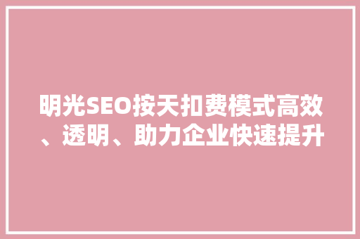 明光SEO按天扣费模式高效、透明、助力企业快速提升网络知名度
