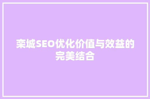 栾城SEO优化价值与效益的完美结合