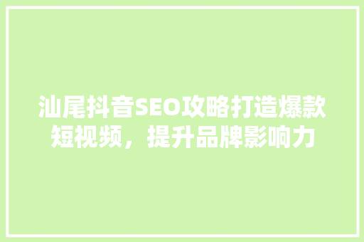 汕尾抖音SEO攻略打造爆款短视频，提升品牌影响力