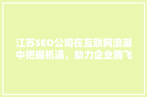 江苏SEO公司在互联网浪潮中把握机遇，助力企业腾飞