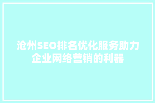 沧州SEO排名优化服务助力企业网络营销的利器