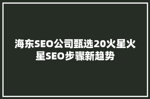 海东SEO公司甄选20火星火星SEO步骤新趋势