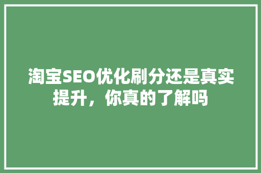淘宝SEO优化刷分还是真实提升，你真的了解吗