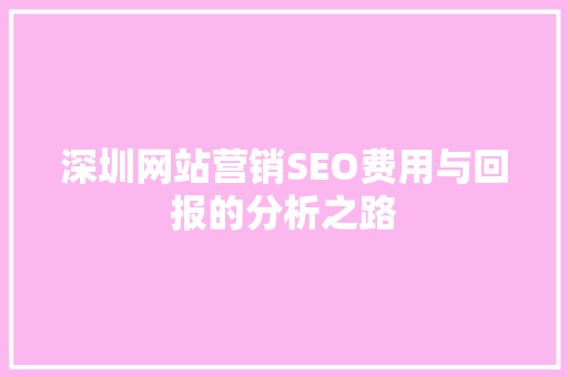 深圳网站营销SEO费用与回报的分析之路