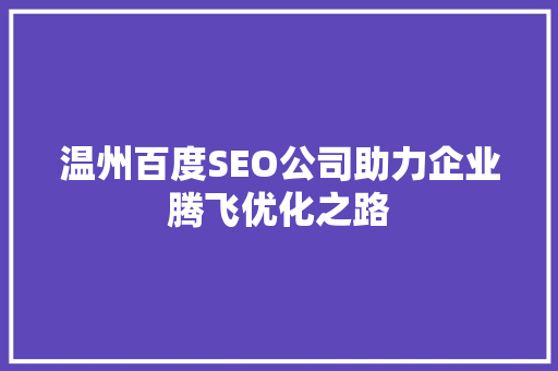 温州百度SEO公司助力企业腾飞优化之路