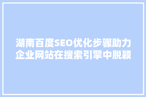 湖南百度SEO优化步骤助力企业网站在搜索引擎中脱颖而出