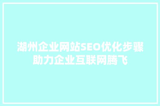 湖州企业网站SEO优化步骤助力企业互联网腾飞
