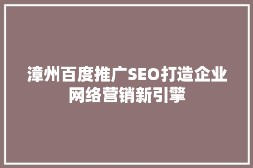 漳州百度推广SEO打造企业网络营销新引擎