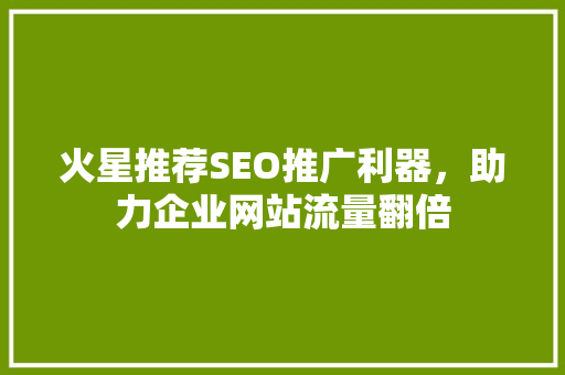 火星推荐SEO推广利器，助力企业网站流量翻倍