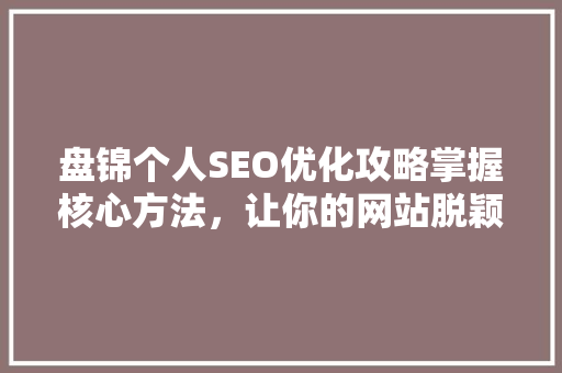 盘锦个人SEO优化攻略掌握核心方法，让你的网站脱颖而出