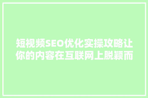 短视频SEO优化实操攻略让你的内容在互联网上脱颖而出