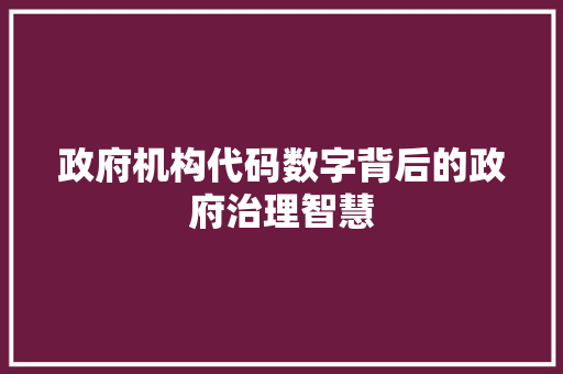 政府机构代码数字背后的政府治理智慧