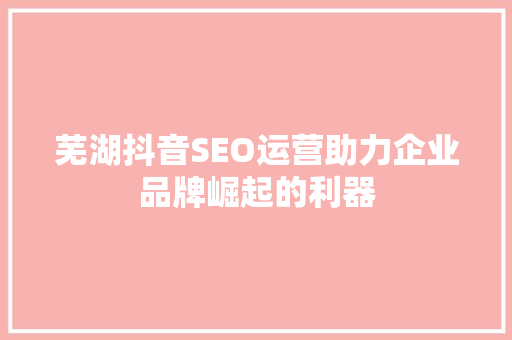 芜湖抖音SEO运营助力企业品牌崛起的利器