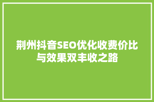 荆州抖音SEO优化收费价比与效果双丰收之路
