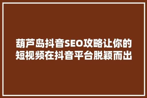葫芦岛抖音SEO攻略让你的短视频在抖音平台脱颖而出