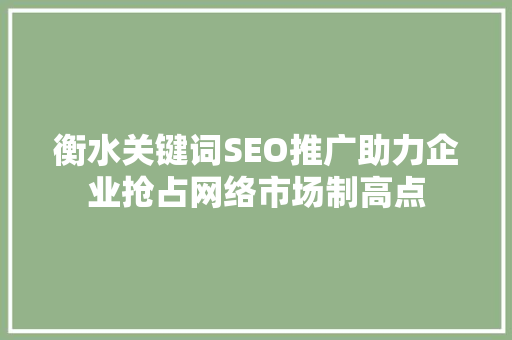 衡水关键词SEO推广助力企业抢占网络市场制高点