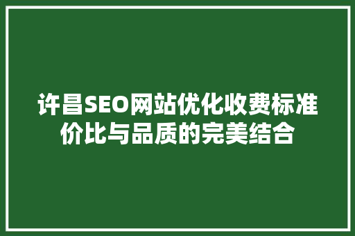 许昌SEO网站优化收费标准价比与品质的完美结合