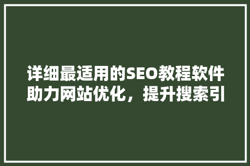 详细最适用的SEO教程软件助力网站优化，提升搜索引擎排名