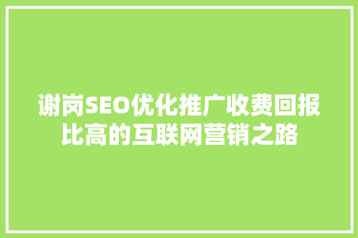 谢岗SEO优化推广收费回报比高的互联网营销之路