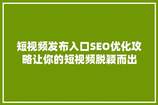 短视频发布入口SEO优化攻略让你的短视频脱颖而出