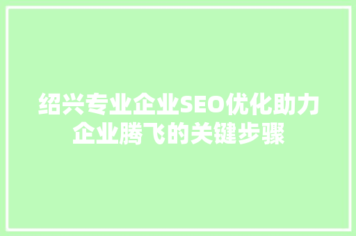 绍兴专业企业SEO优化助力企业腾飞的关键步骤