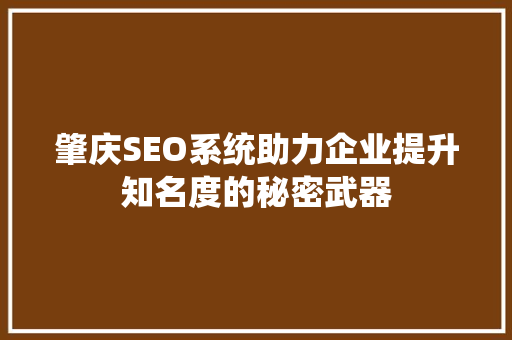 肇庆SEO系统助力企业提升知名度的秘密武器