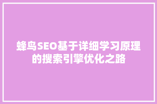 蜂鸟SEO基于详细学习原理的搜索引擎优化之路