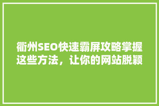 衢州SEO快速霸屏攻略掌握这些方法，让你的网站脱颖而出