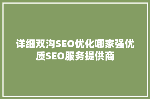详细双沟SEO优化哪家强优质SEO服务提供商
