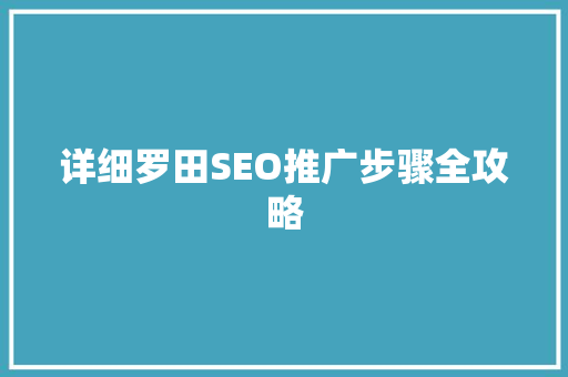 详细罗田SEO推广步骤全攻略