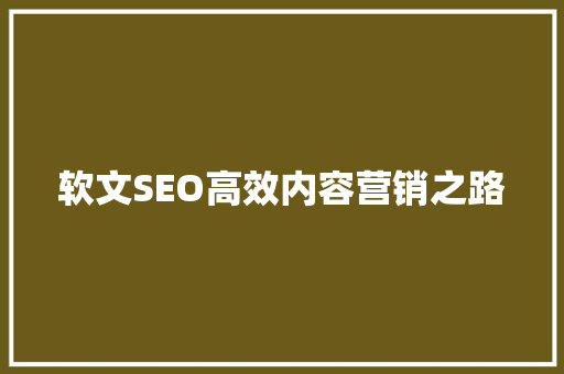 软文SEO高效内容营销之路