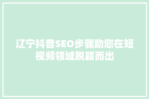 辽宁抖音SEO步骤助您在短视频领域脱颖而出