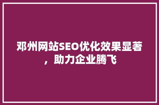 邓州网站SEO优化效果显著，助力企业腾飞