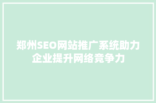 郑州SEO网站推广系统助力企业提升网络竞争力