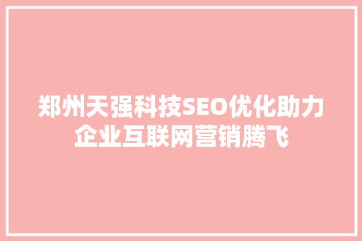 郑州天强科技SEO优化助力企业互联网营销腾飞