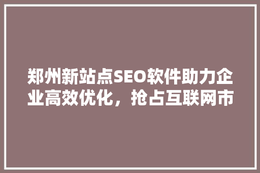 郑州新站点SEO软件助力企业高效优化，抢占互联网市场先机