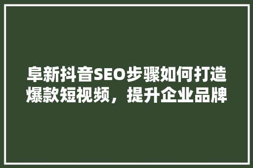 阜新抖音SEO步骤如何打造爆款短视频，提升企业品牌影响力