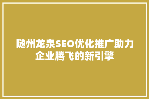随州龙泉SEO优化推广助力企业腾飞的新引擎