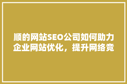 顺的网站SEO公司如何助力企业网站优化，提升网络竞争力