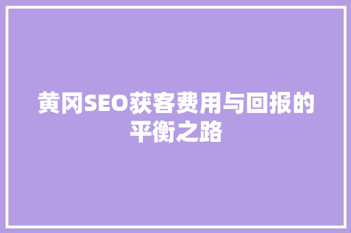 黄冈SEO获客费用与回报的平衡之路