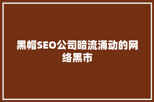黑帽SEO公司暗流涌动的网络黑市