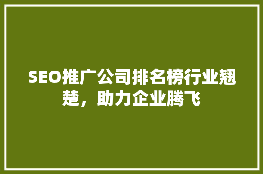 SEO推广公司排名榜行业翘楚，助力企业腾飞