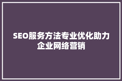 SEO服务方法专业优化助力企业网络营销