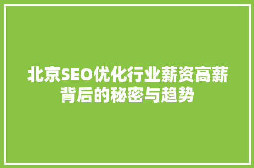 北京SEO优化行业薪资高薪背后的秘密与趋势