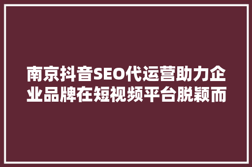 南京抖音SEO代运营助力企业品牌在短视频平台脱颖而出