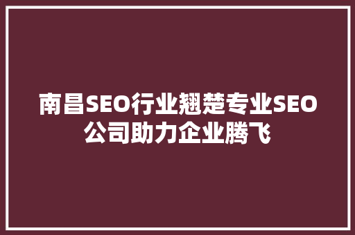 南昌SEO行业翘楚专业SEO公司助力企业腾飞