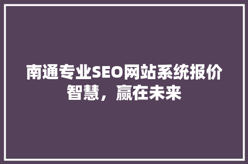 南通专业SEO网站系统报价智慧，赢在未来
