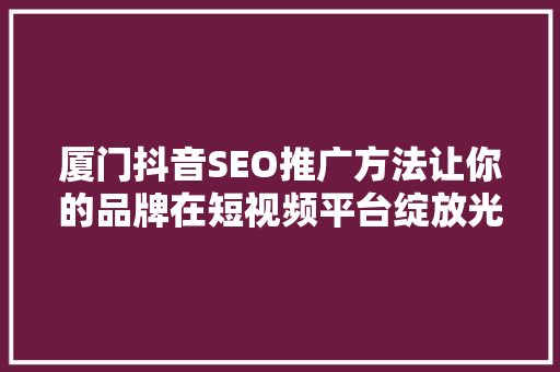 厦门抖音SEO推广方法让你的品牌在短视频平台绽放光彩