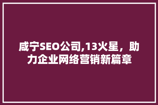 咸宁SEO公司,13火星，助力企业网络营销新篇章